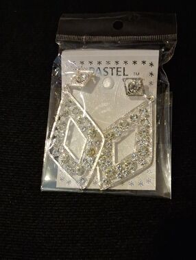 Pastel-Rhinestone Geometric Dangle Earrings - Clear Crystal